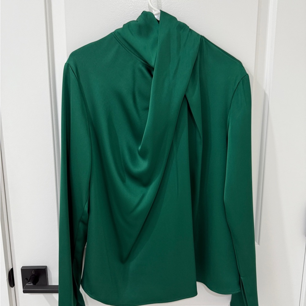 H&M Green Draped Long Sleeve Blouse
